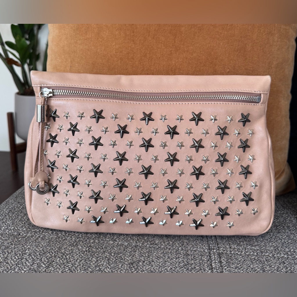Jimmy Choo Blush Pink Star-Studded Leather Clutch
